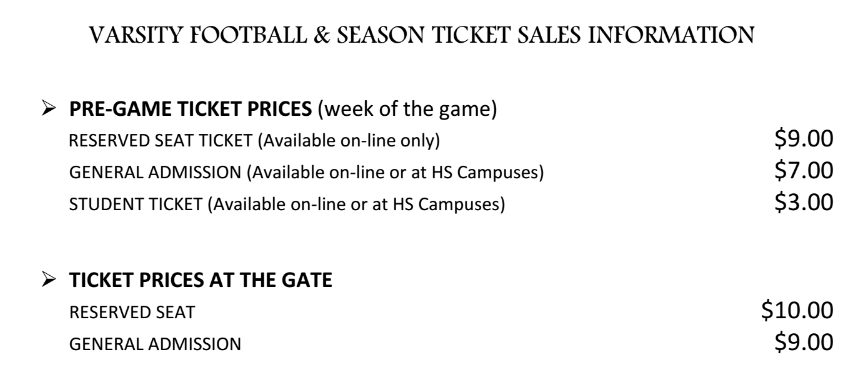 RRISD football prices