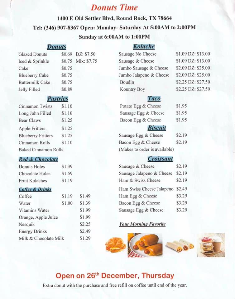 Donuts Time menu 