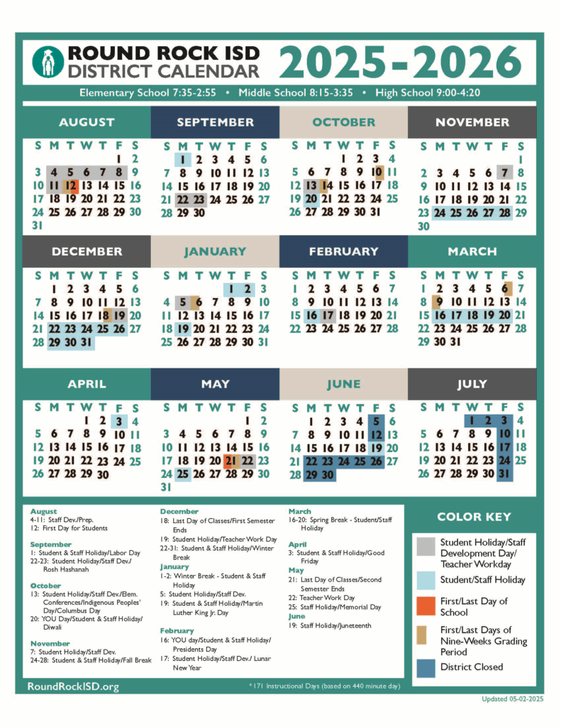 RRISD 2025-2026 Calendar - English